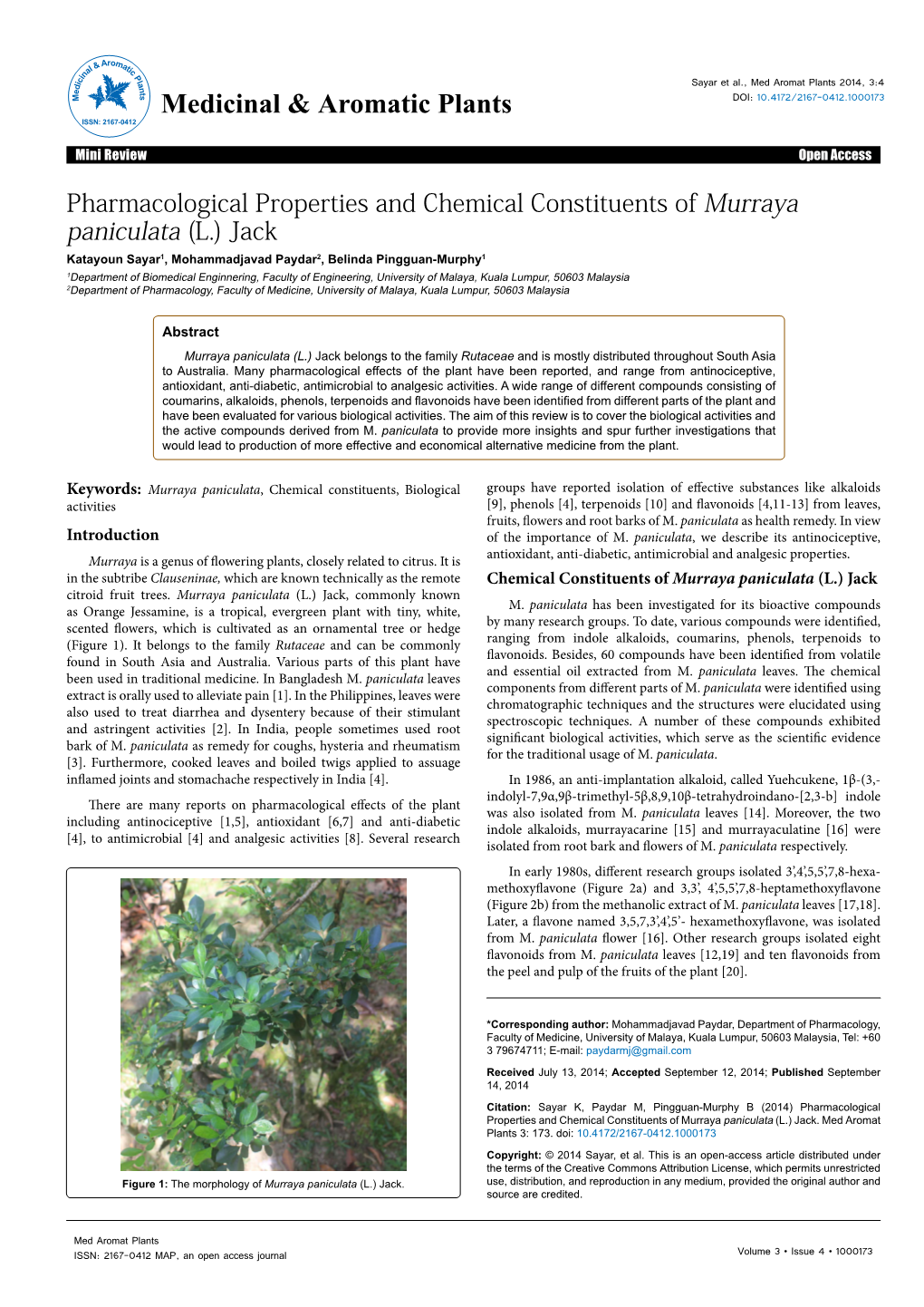 Pharmacological Properties and Chemical Constituents of Murraya