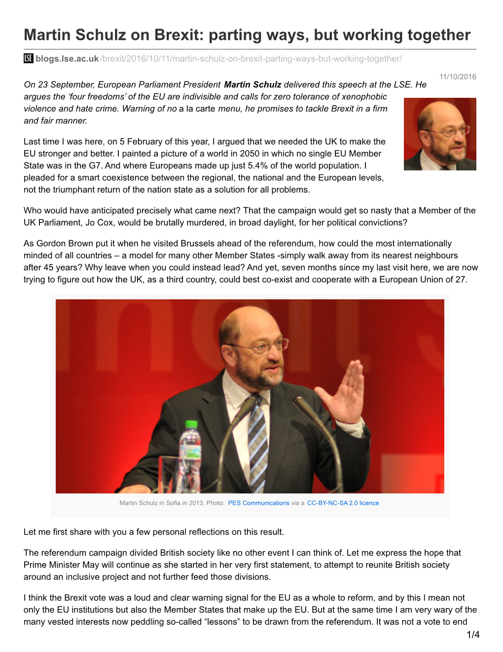 Martin Schulz on Brexit: Parting Ways, but Working Together