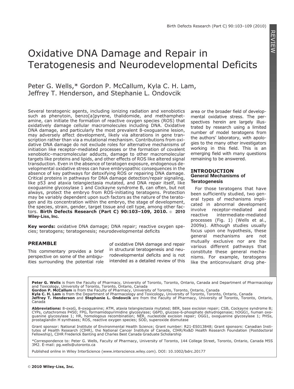 Oxidative DNA Damage and Repair in Teratogenesis and Neurodevelopmental Deficits