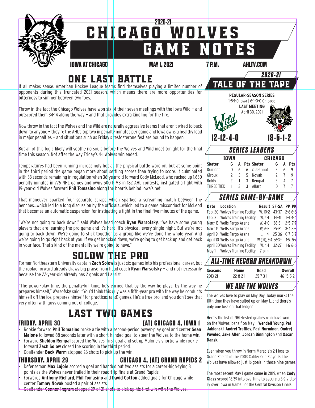 Chicaggo Wolves Game Notes