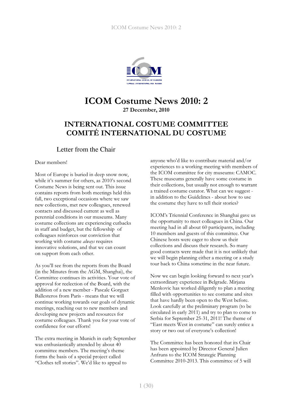 ICOM Costume News 2010: 2