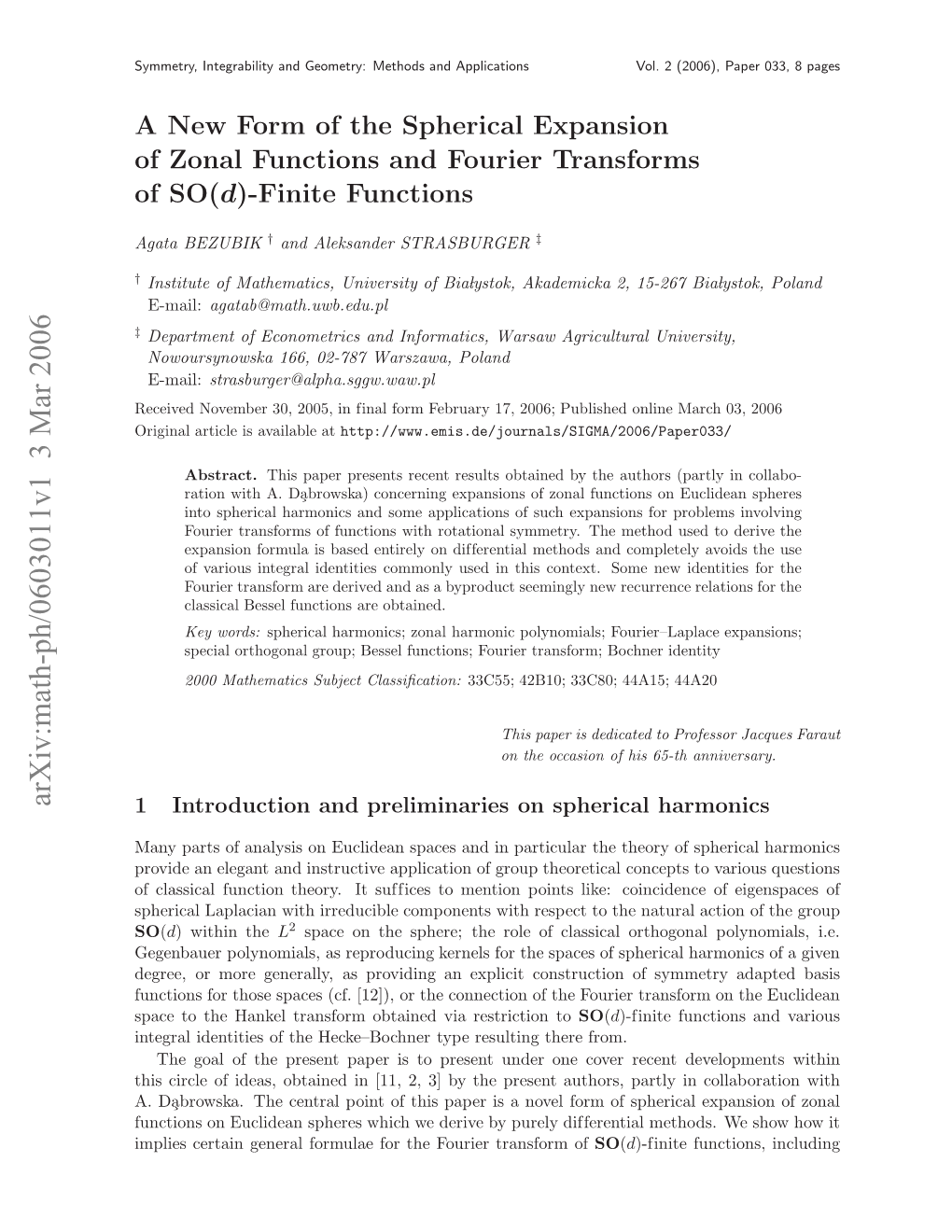 A New Form of the Spherical Expansion of Zonal Functions And