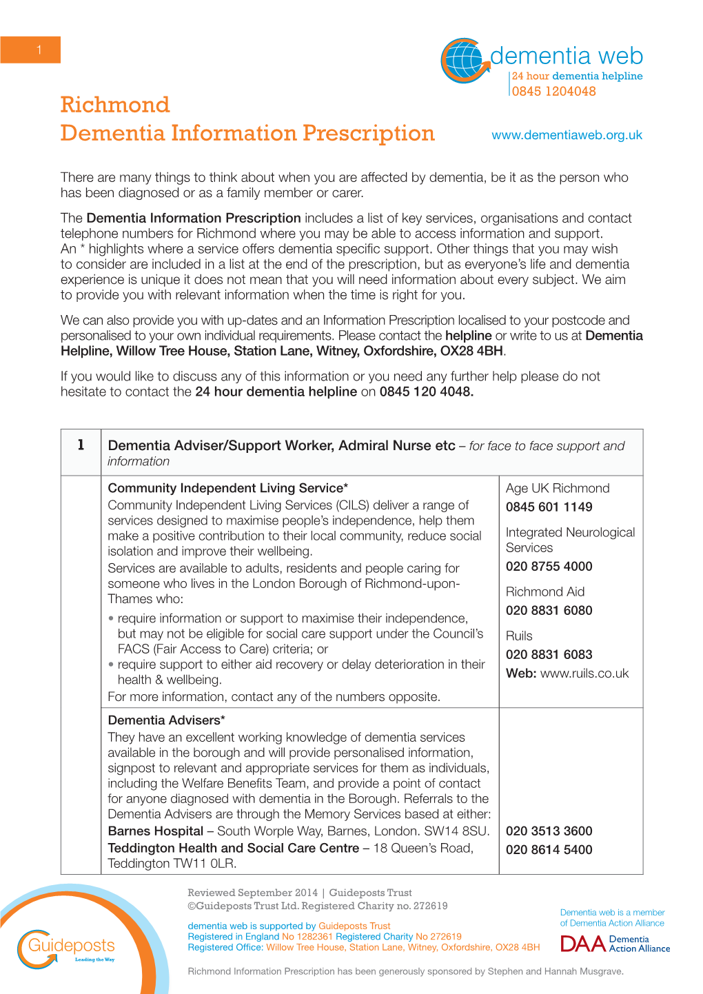 Richmond Dementia Information Prescription