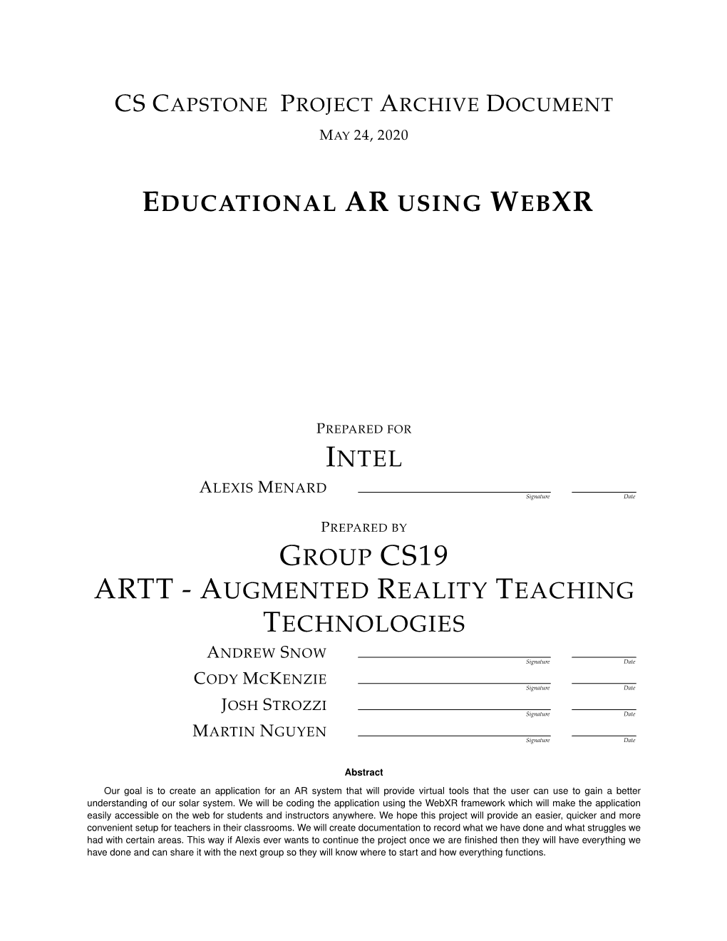 Educational Ar Using Webxr Intel Group Cs19 Artt