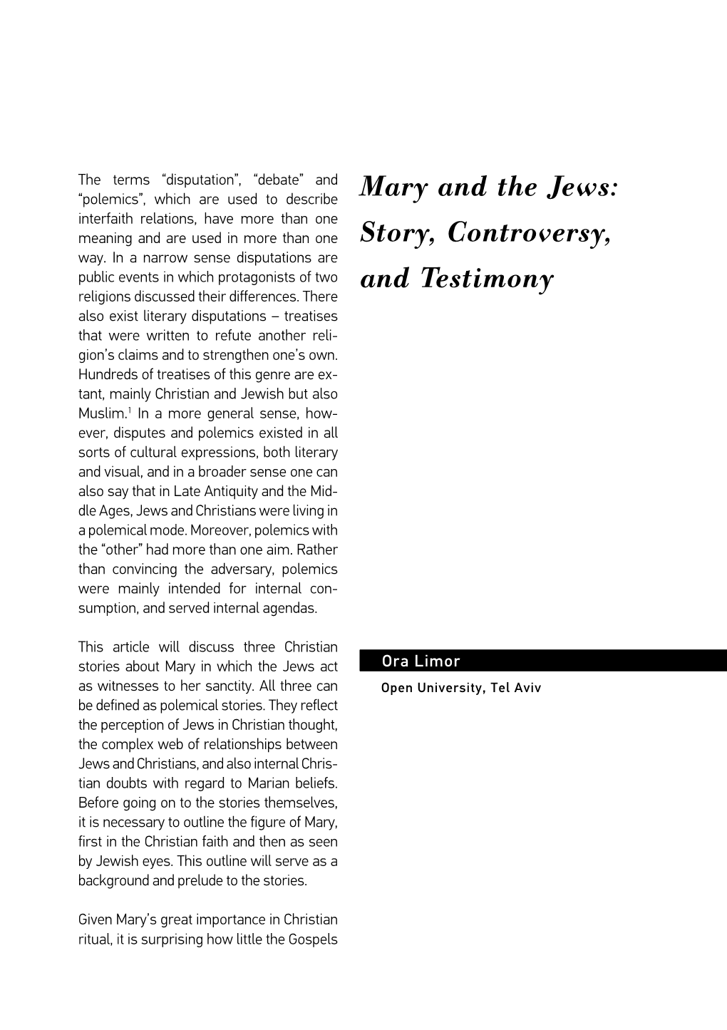 Mary and the Jews: Story, Controversy, and Testimony HISTOREIN