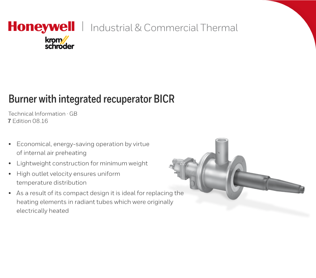 Burner with Integrated Recuperator BICR Technical Information · GB 7 Edition 08.16