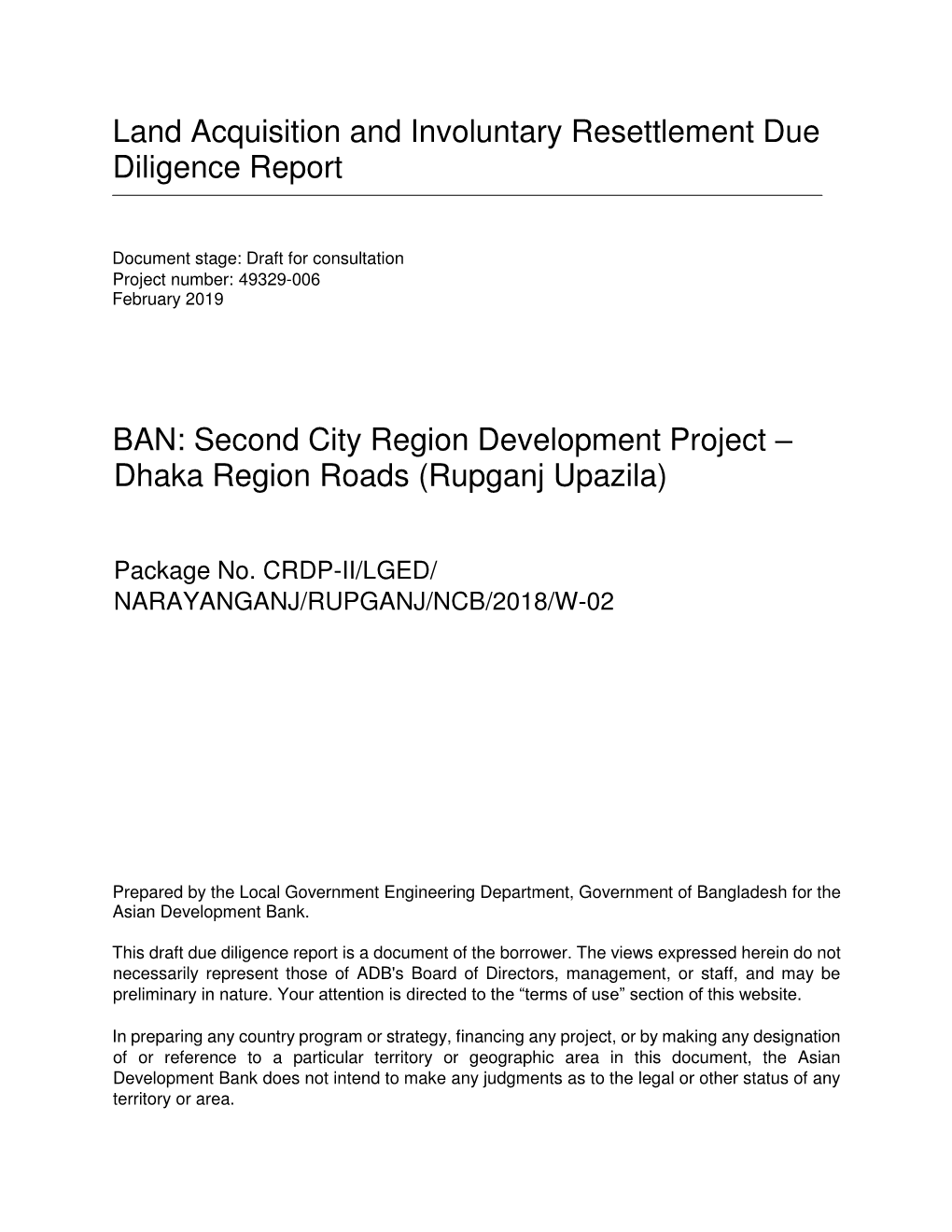 Land Acquisition and Involuntary Resettlement Due Diligence Report