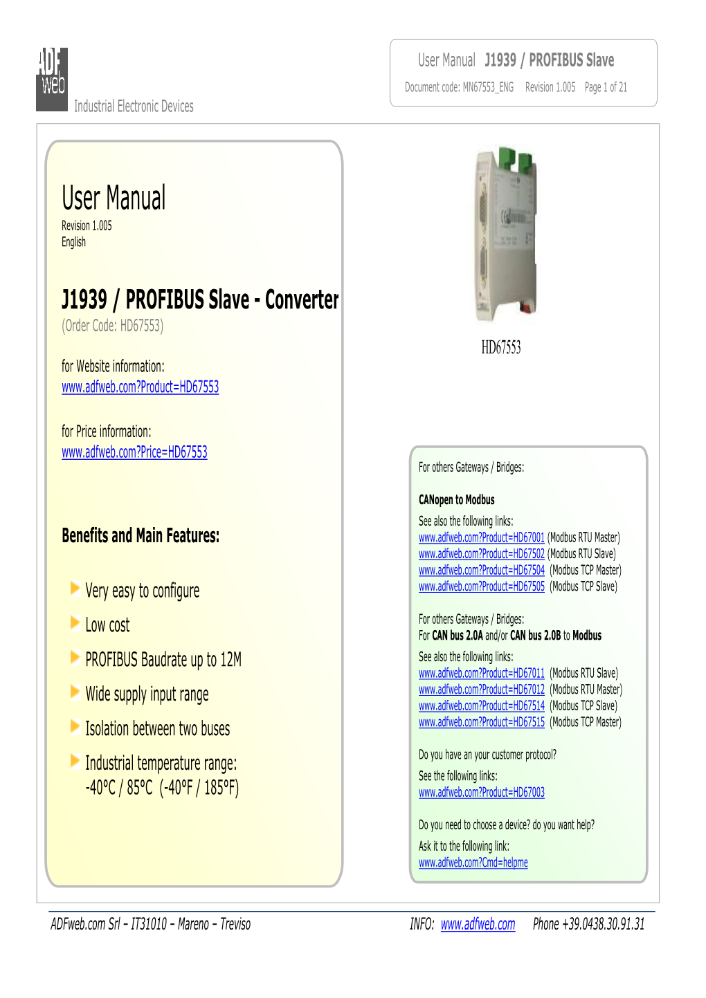 User Manual J1939 / PROFIBUS Slave