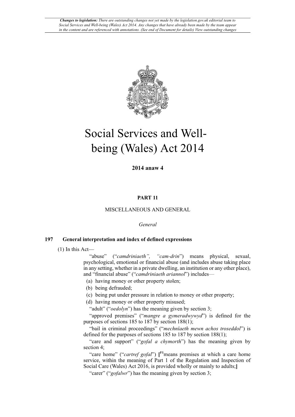 Social Services and Well-Being (Wales) Act 2014