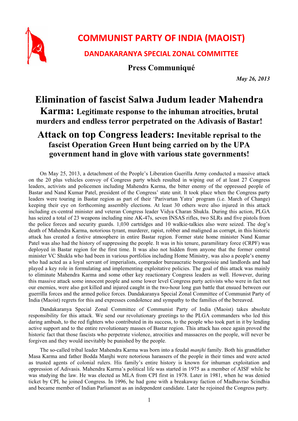 (MAOIST) Elimination of Fascist Salwa Judum Leader Mahendra Attack On