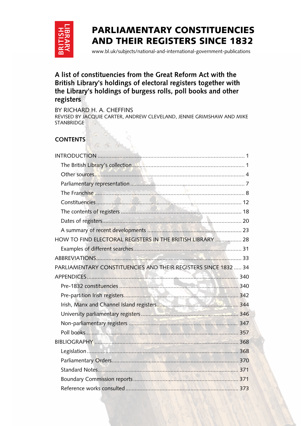 Parliamentary Constituencies and Their Registers Since 1832