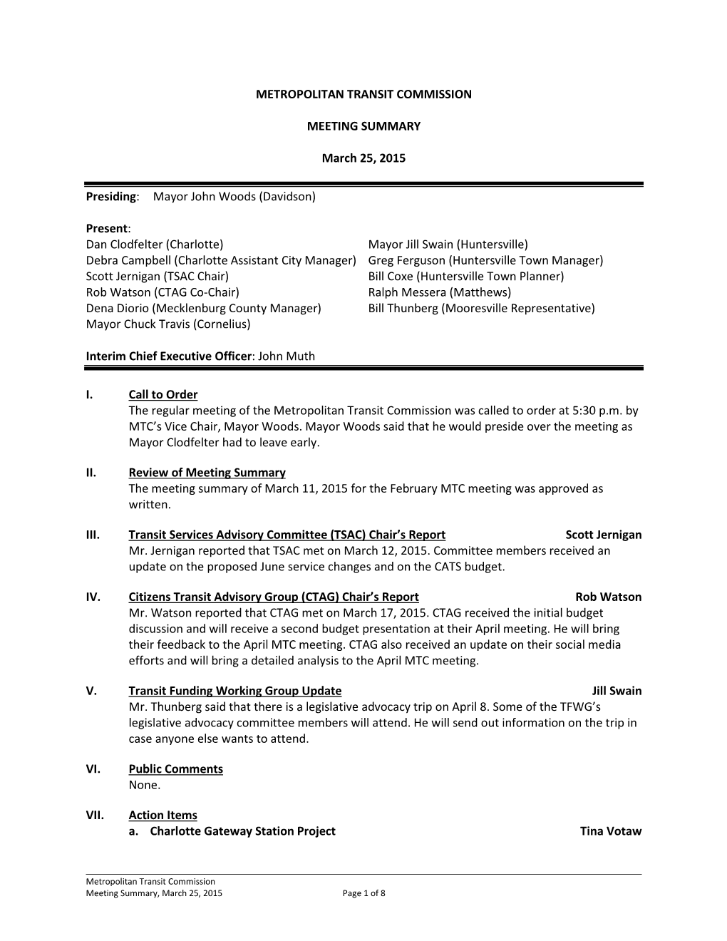 Metropolitan Transit Commission Meeting Summary, March 25, 2015 Page 1 of 8 Ms
