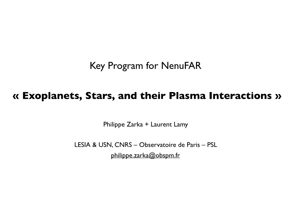 Key Program for Nenufar « Exoplanets, Stars, and Their Plasma