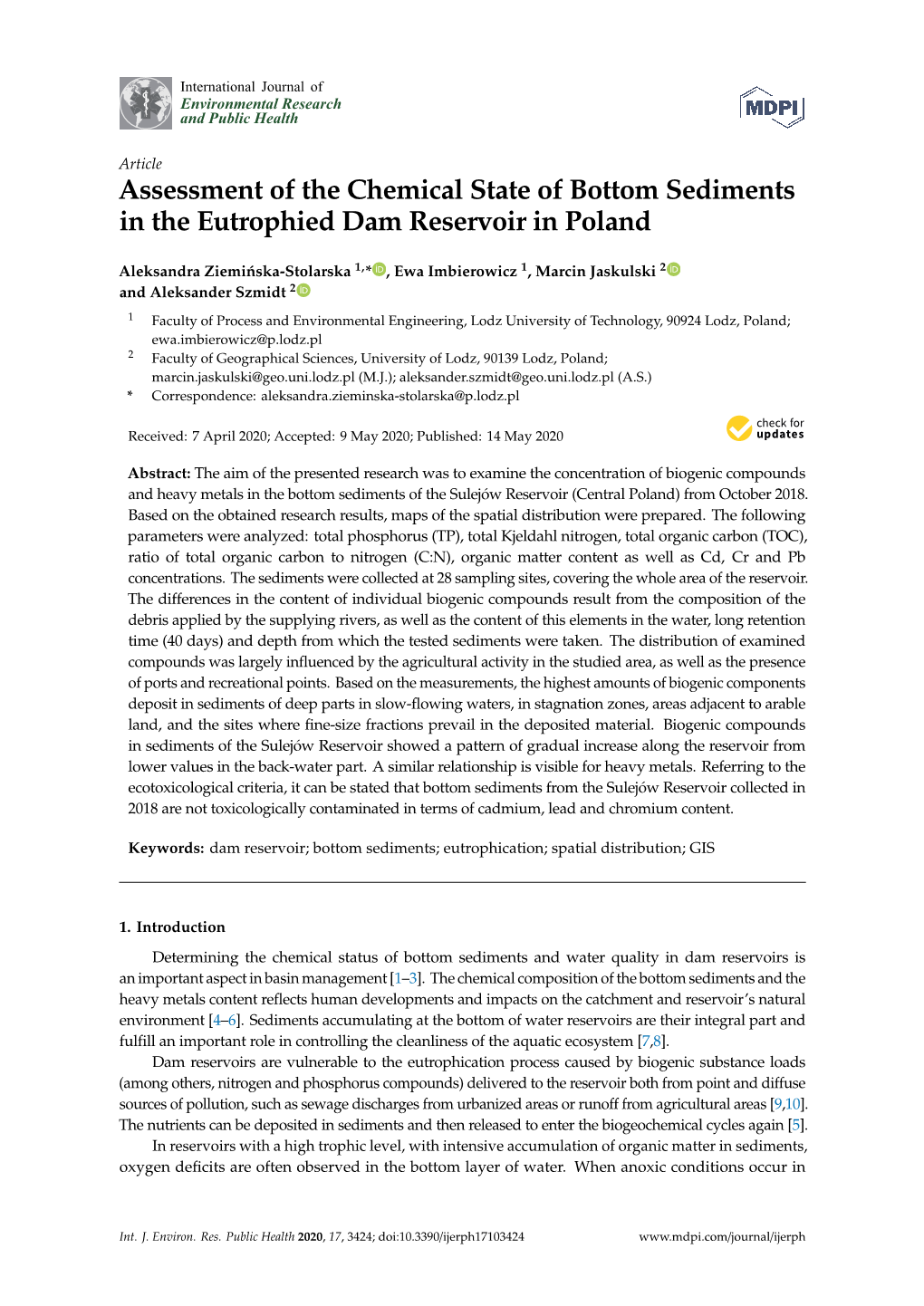 Assessment of the Chemical State of Bottom Sediments in the Eutrophied Dam Reservoir in Poland