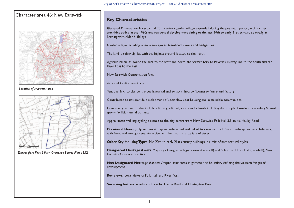 Character Area 46: New Earswick Key Characteristics