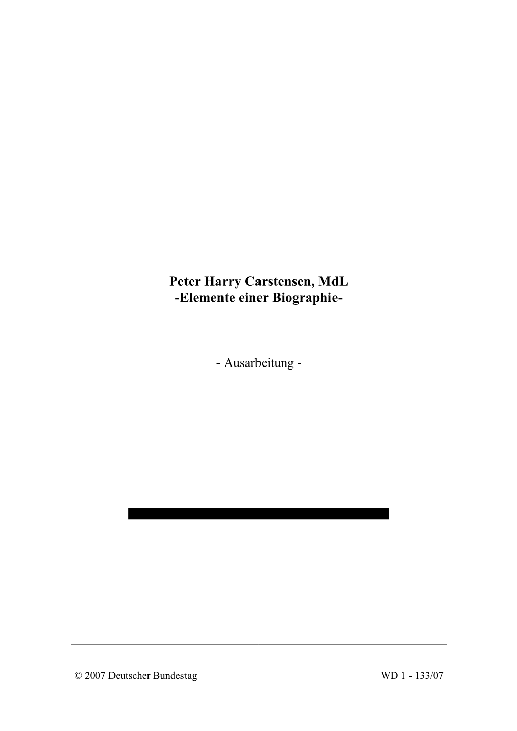 Peter Harry Carstensen, Mdl -Elemente Einer Biographie