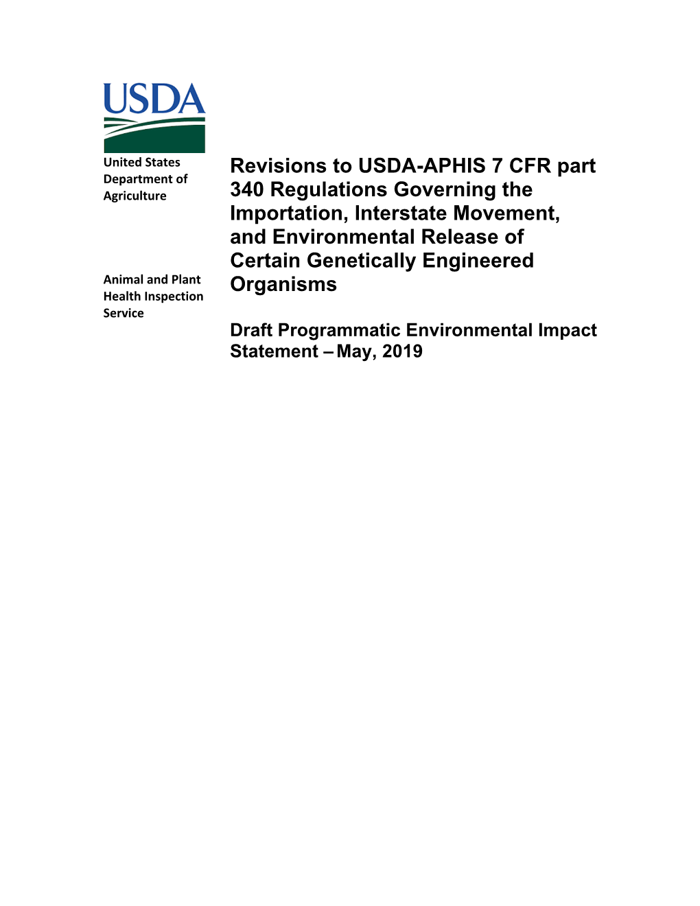 Revisions to USDA-APHIS 7 CFR Part 340 Regulations Governing The