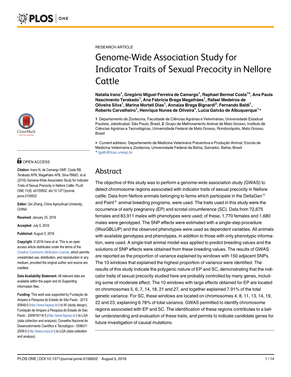 Genome-Wide Association Study for Indicator Traits of Sexual Precocity in Nellore Cattle