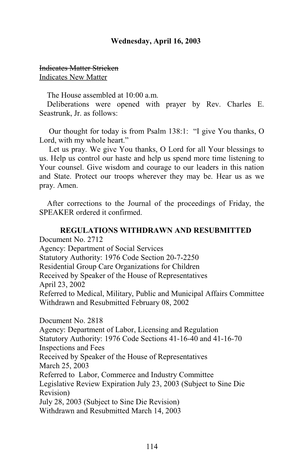 House Journal for Apr. 16, 2003 - South Carolina Legislature Online