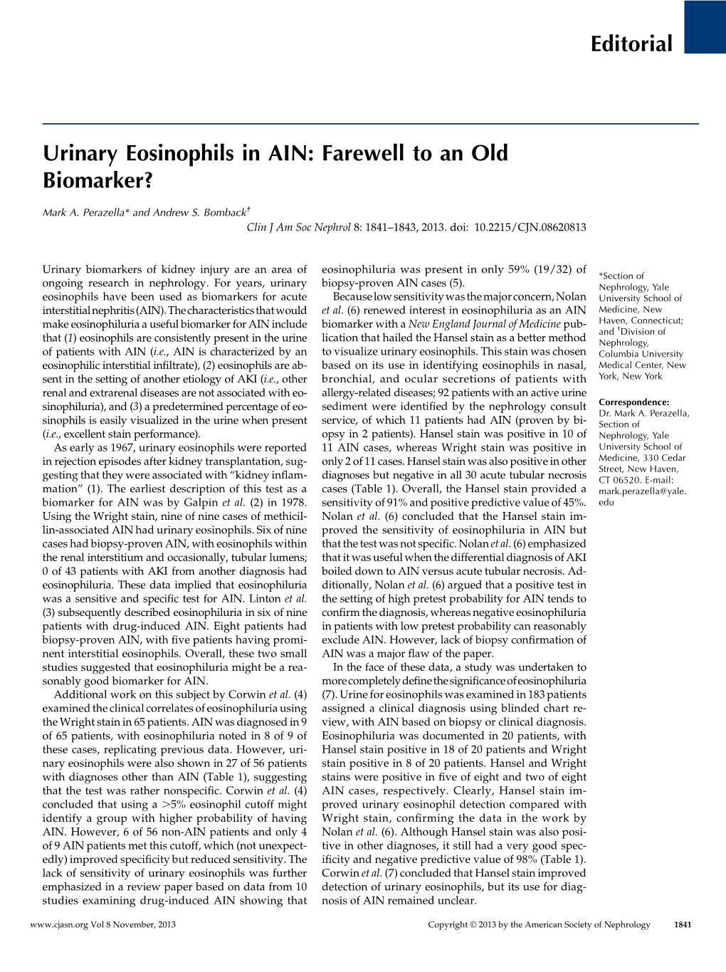 Editorial Urinary Eosinophils In