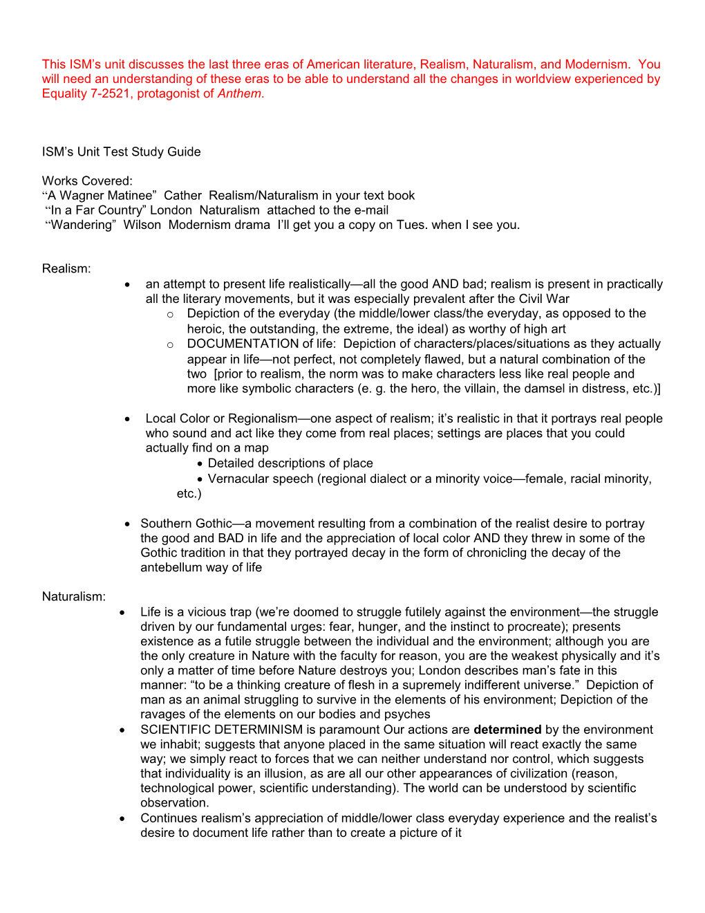 ISM S Unit Test Study Guide