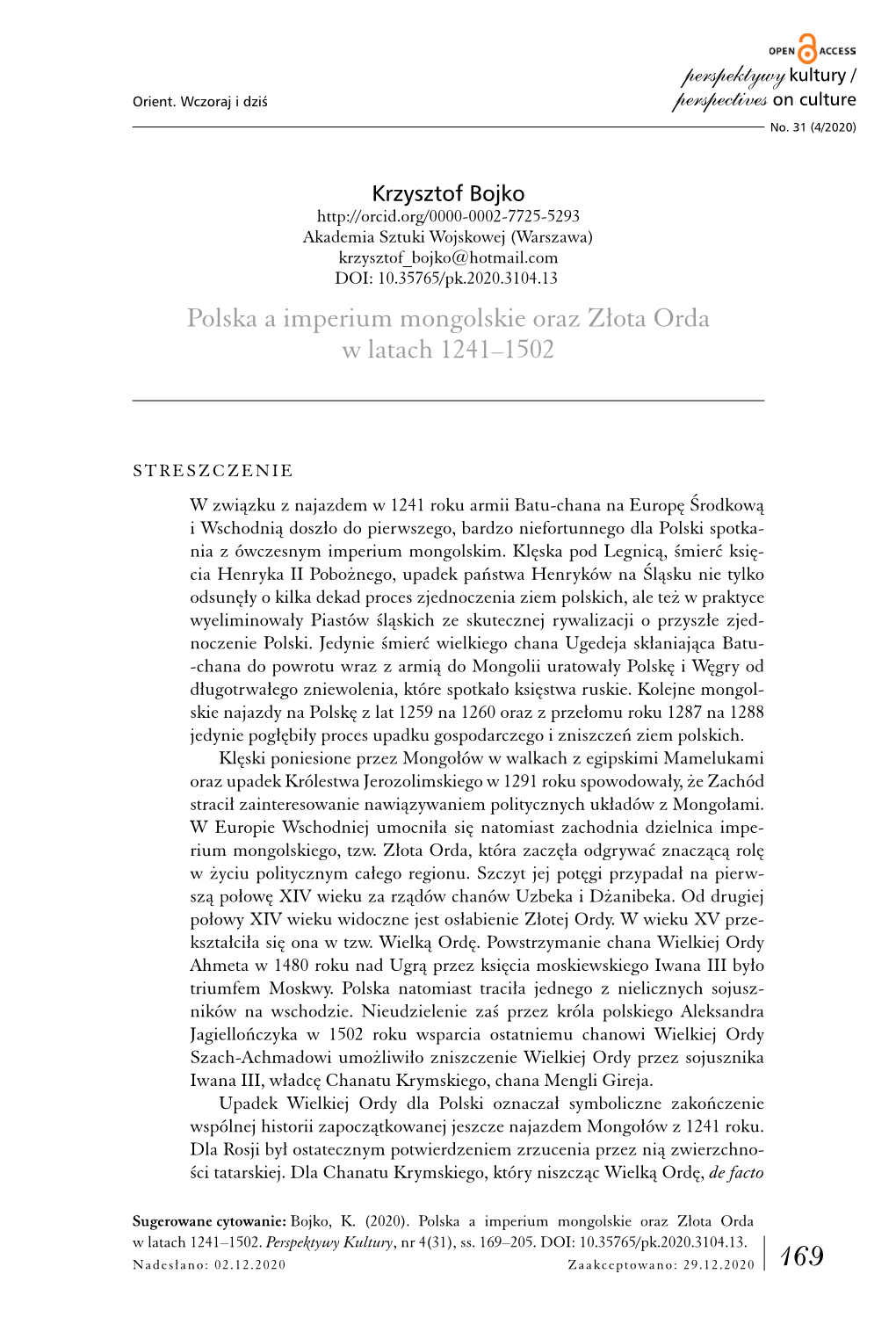 Polska a Imperium Mongolskie Oraz Złota Orda W Latach 1241–1502