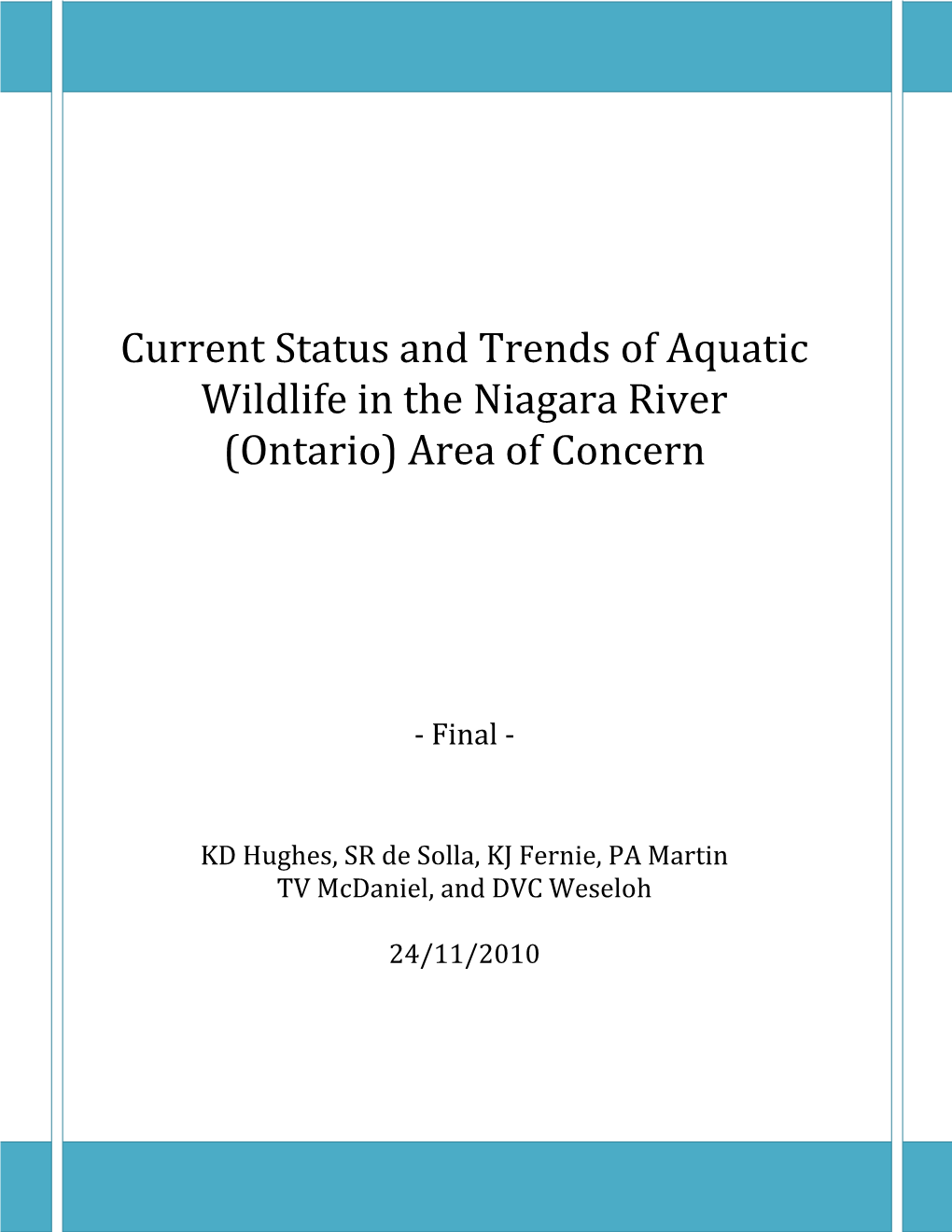 Niagara River AOC Aquatic Wildlife Status Report