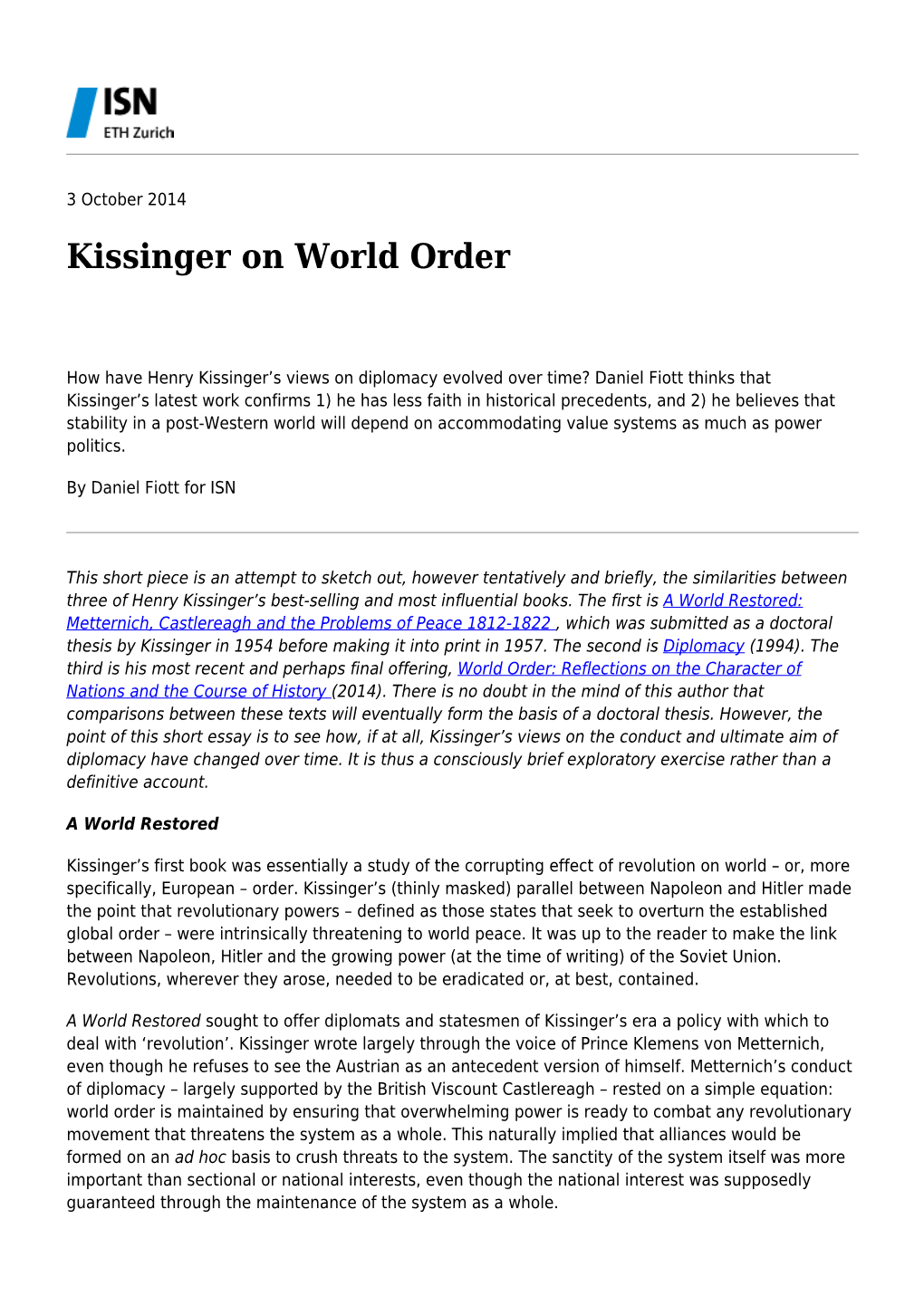 Kissinger on World Order