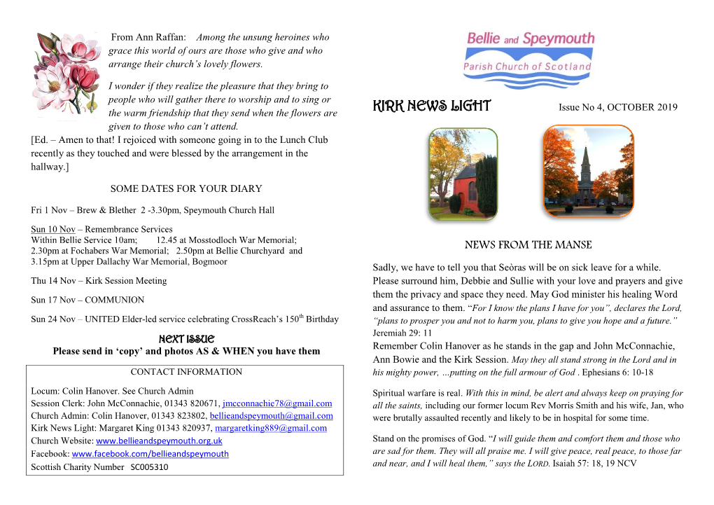 KIRK NEWS LIGHT Given to Those Who Can’T Attend