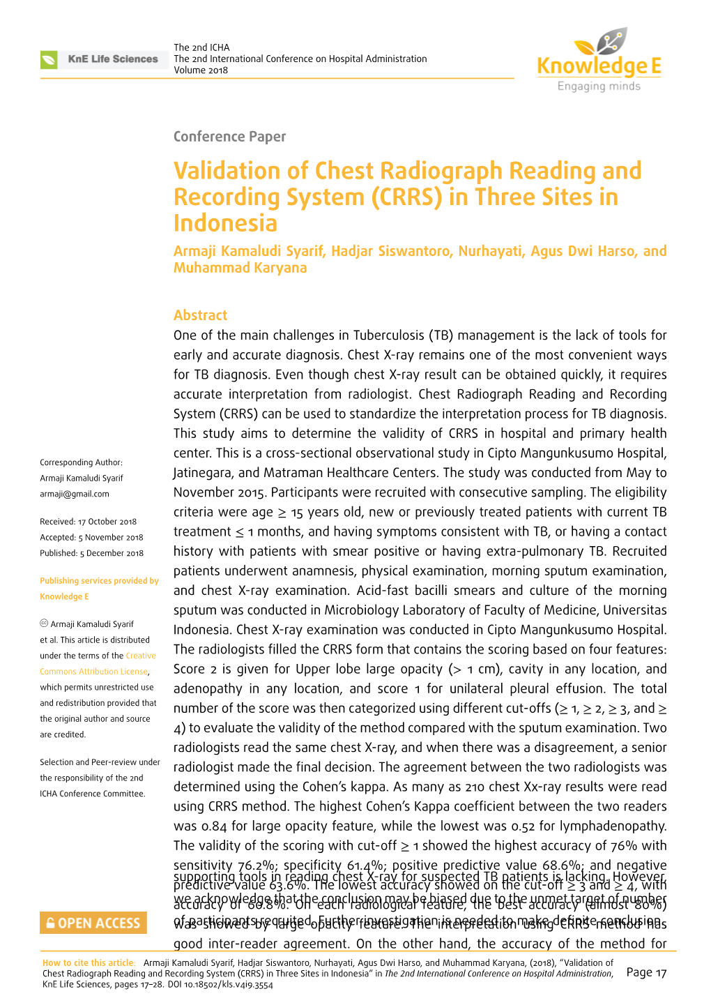 Validation of Chest Radiograph Reading and Recording System