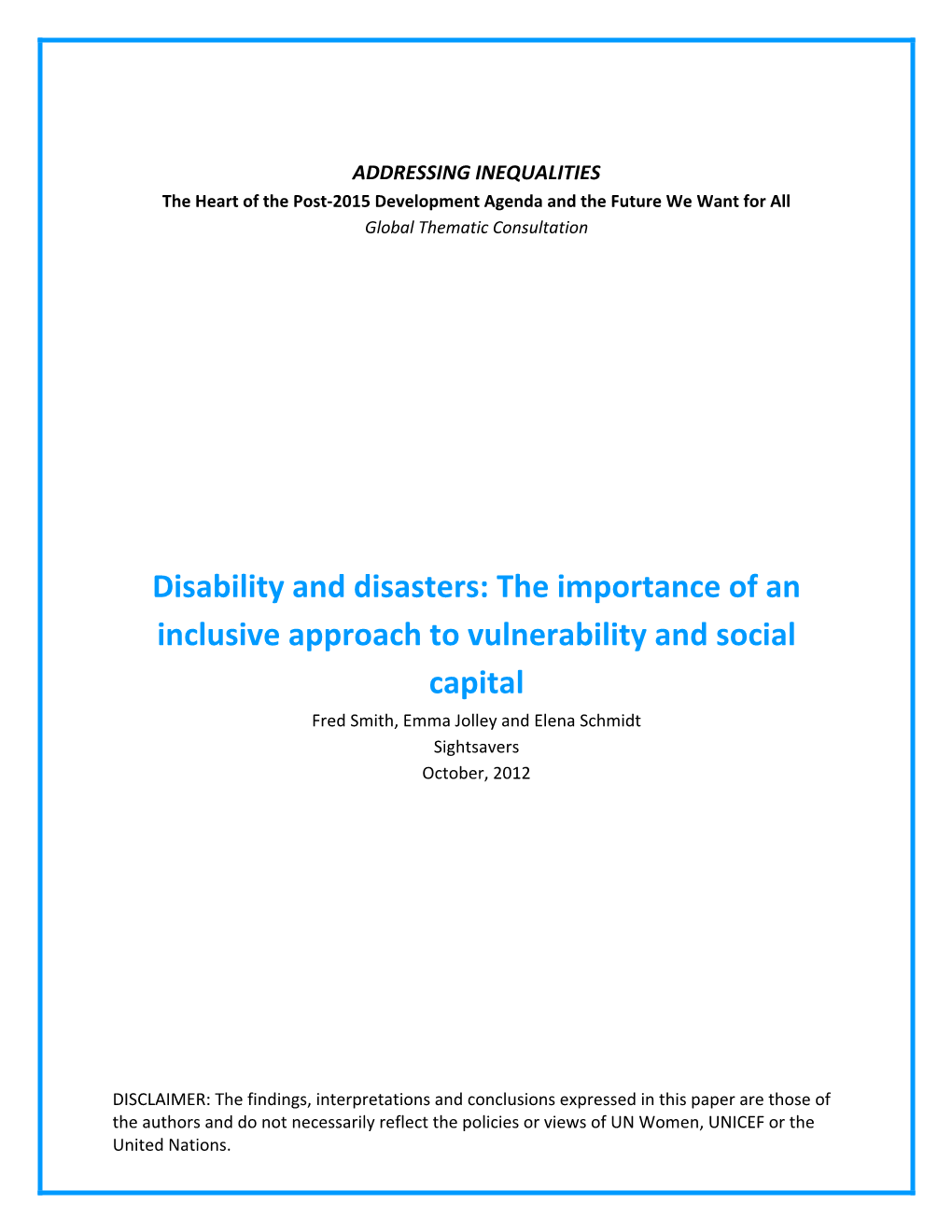 Disability and Disasters