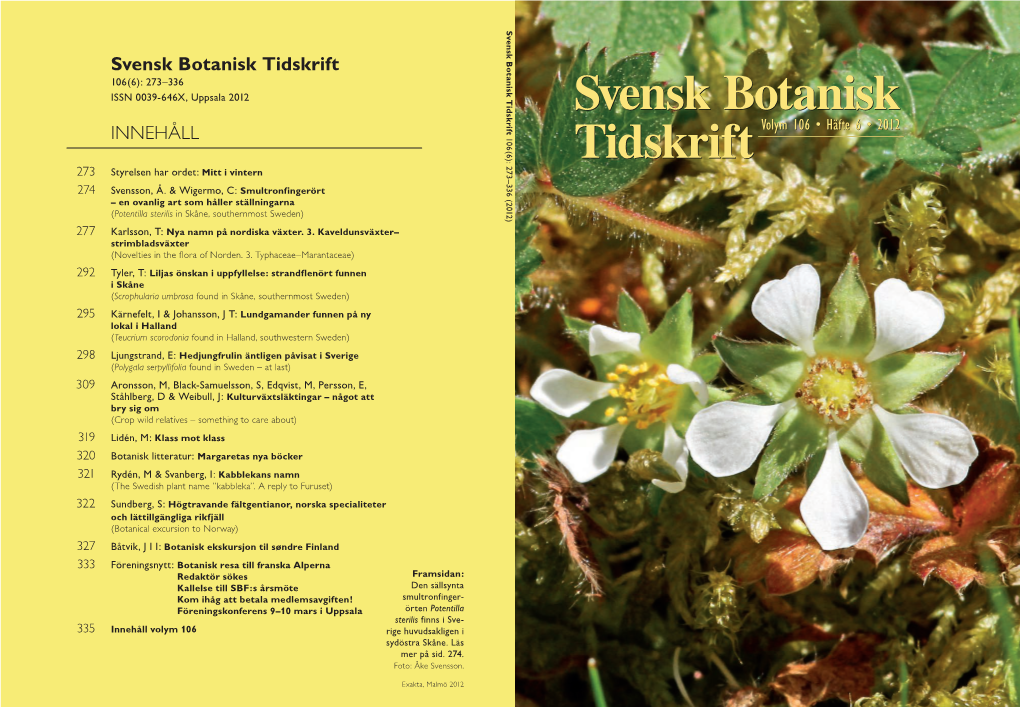 Svensk Botanisk Tidskrift INNEHÅLL
