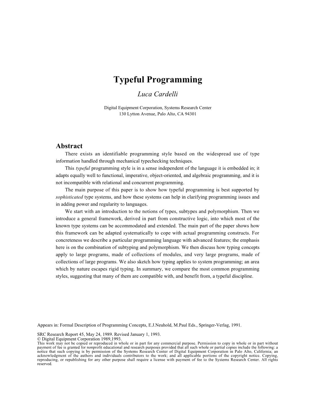 Typeful Programming Luca Cardelli