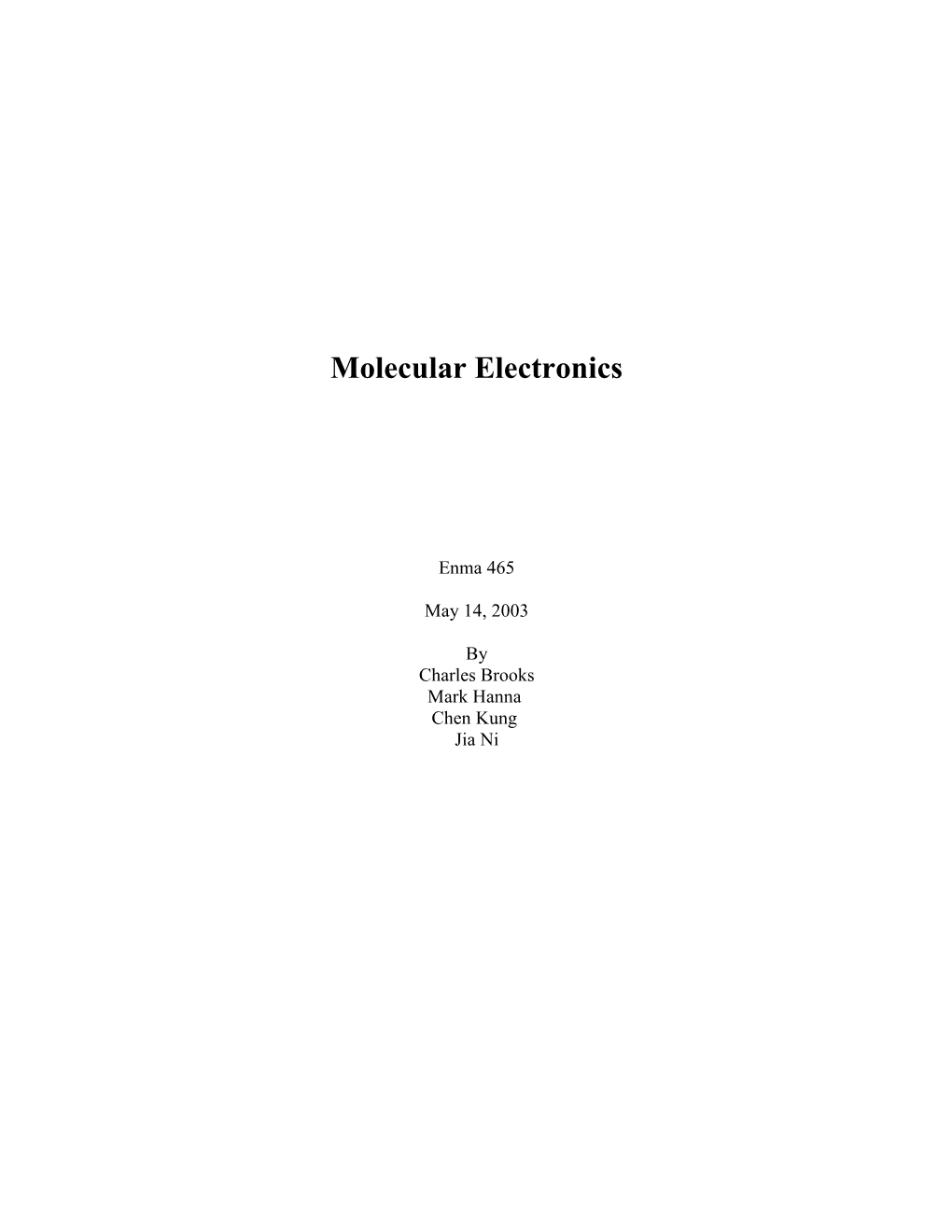 Molecular Electronics Page 2 May 14, 2003