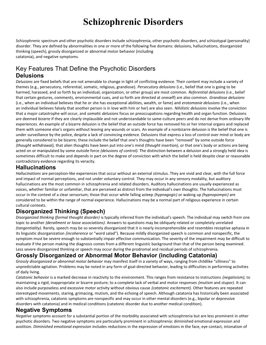 Schizophrenic Disorders