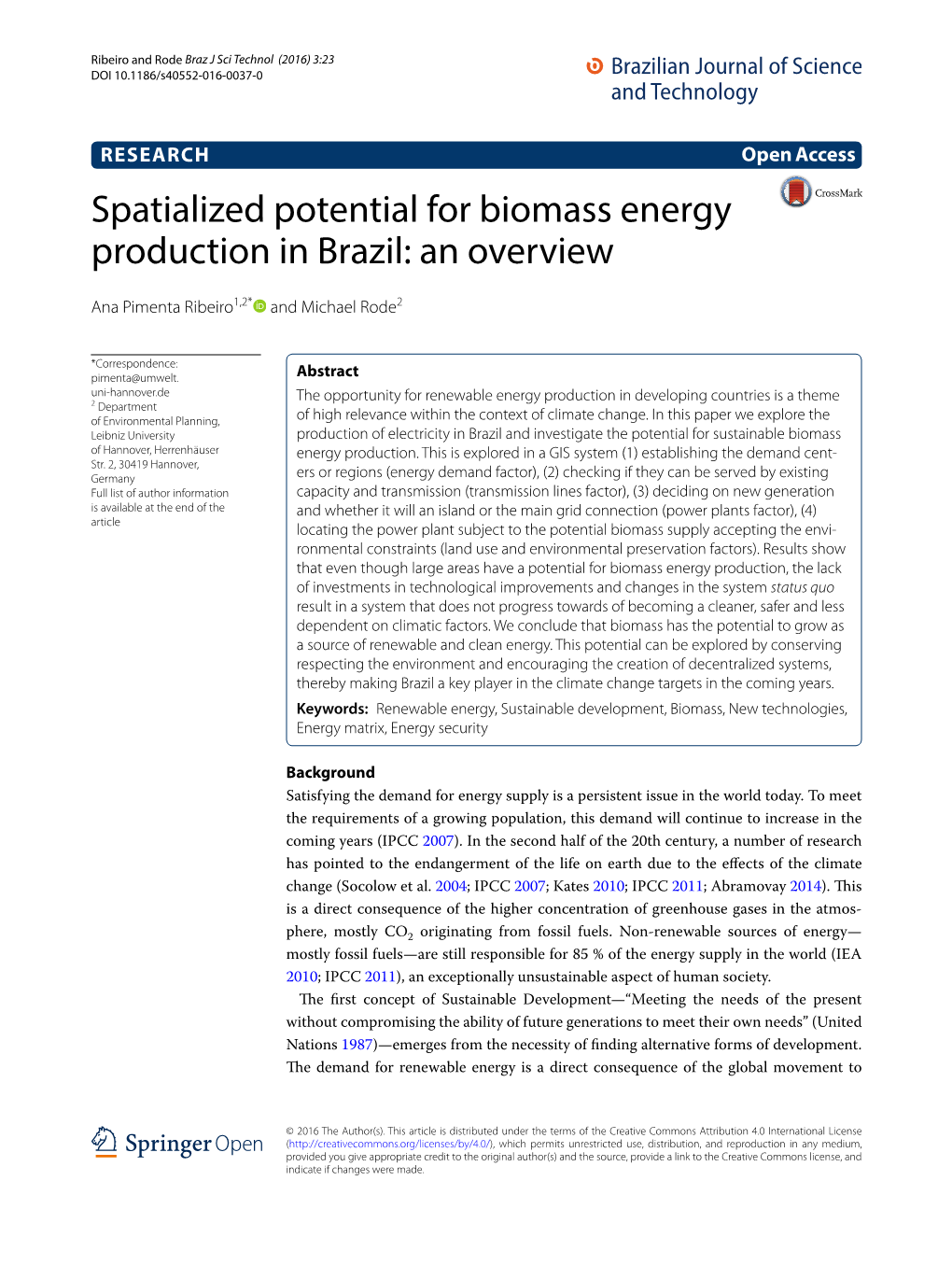 Spatialized Potential for Biomass Energy Production in Brazil: an Overview