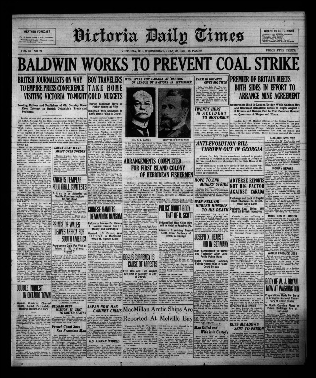 Baldwin Works to Prevent Coal Strike
