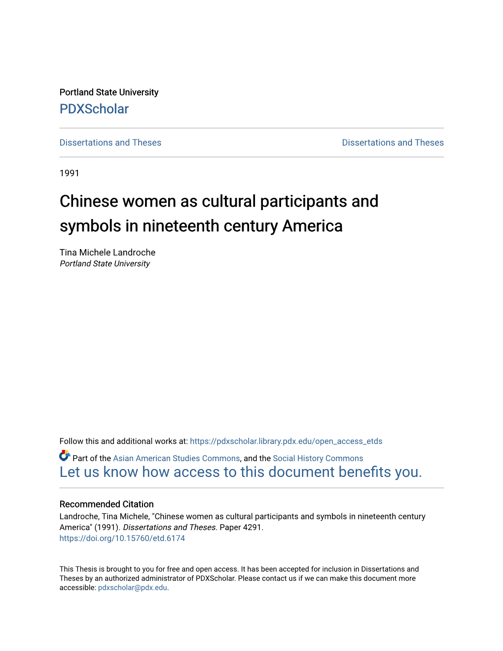 Chinese Women As Cultural Participants and Symbols in Nineteenth Century America