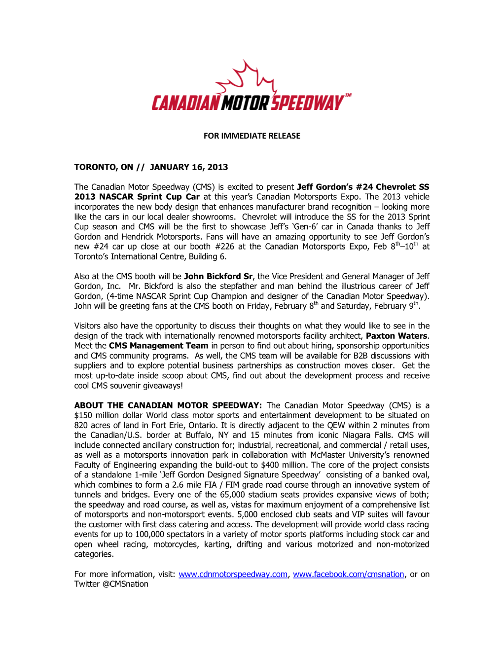 Canadian Motor Speedway Presents Jeff Gordon's #24 Chevrolet SS