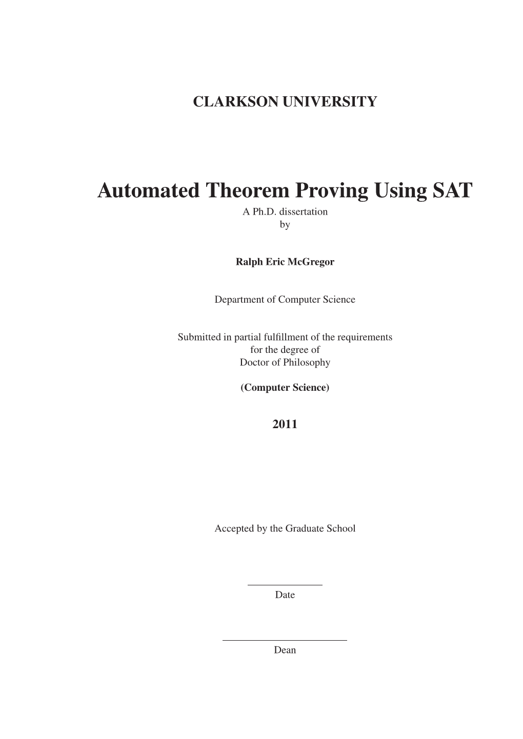 Automated Theorem Proving Using SAT a Ph.D