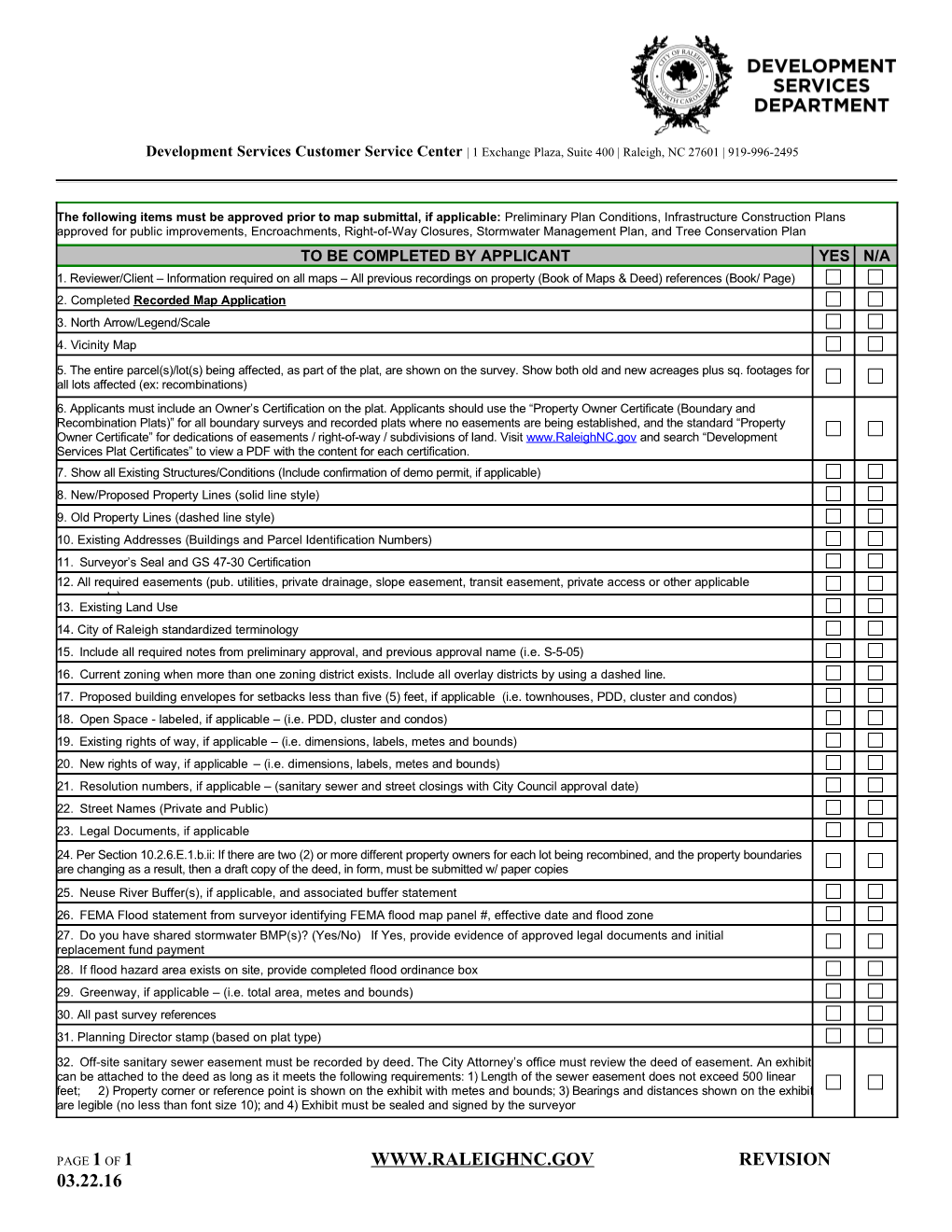 Recorded Map Checklist