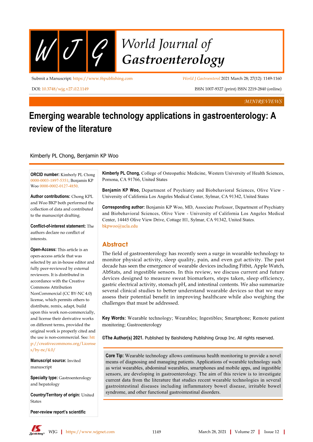 Emerging Wearable Technology Applications in Gastroenterology: a Review of the Literature