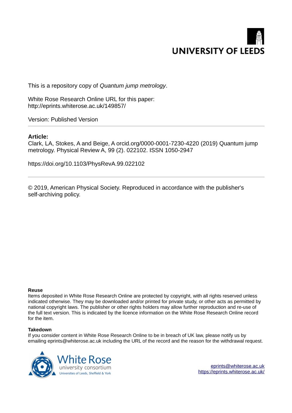 Quantum Jump Metrology