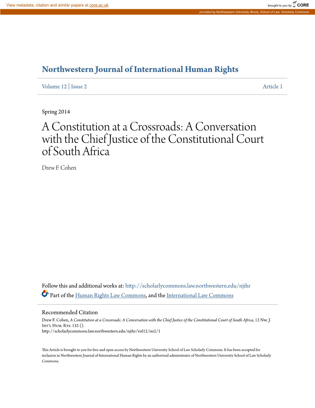 A Conversation with the Chief Justice of the Constitutional Court of South Africa Drew F