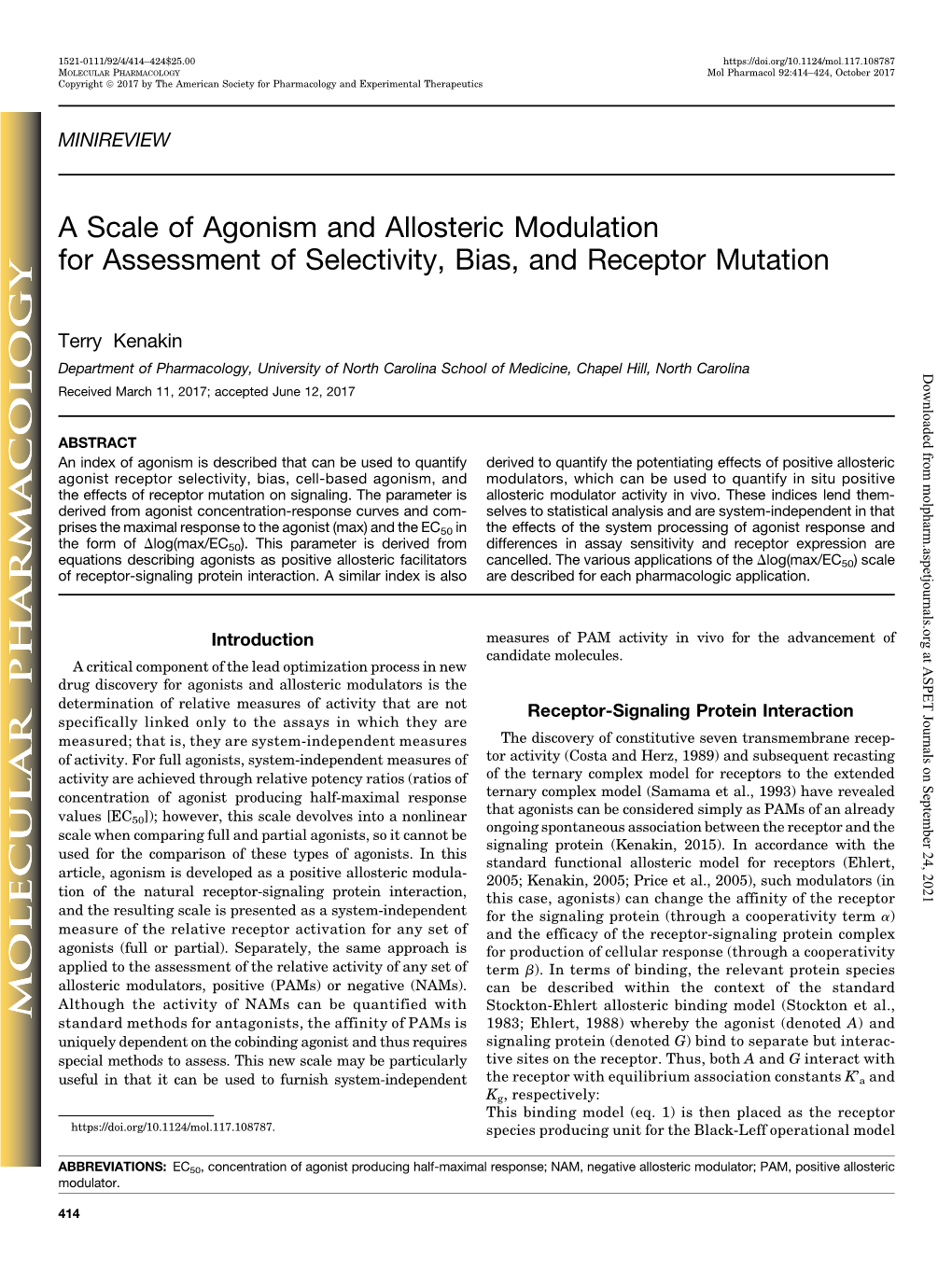 A Scale of Agonism and Allosteric Modulation for Assessment of Selectivity, Bias, and Receptor Mutation