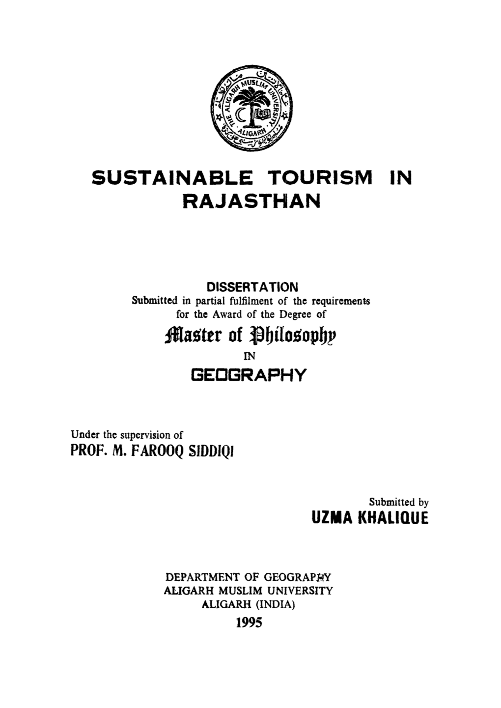 Sustainable Tourism in Rajasthan Dissertation