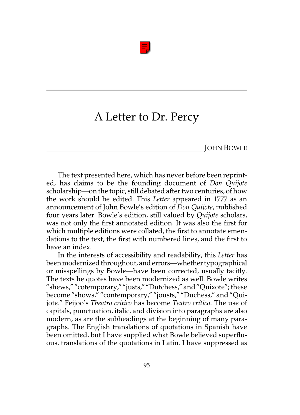 A Letter to Dr. Percy