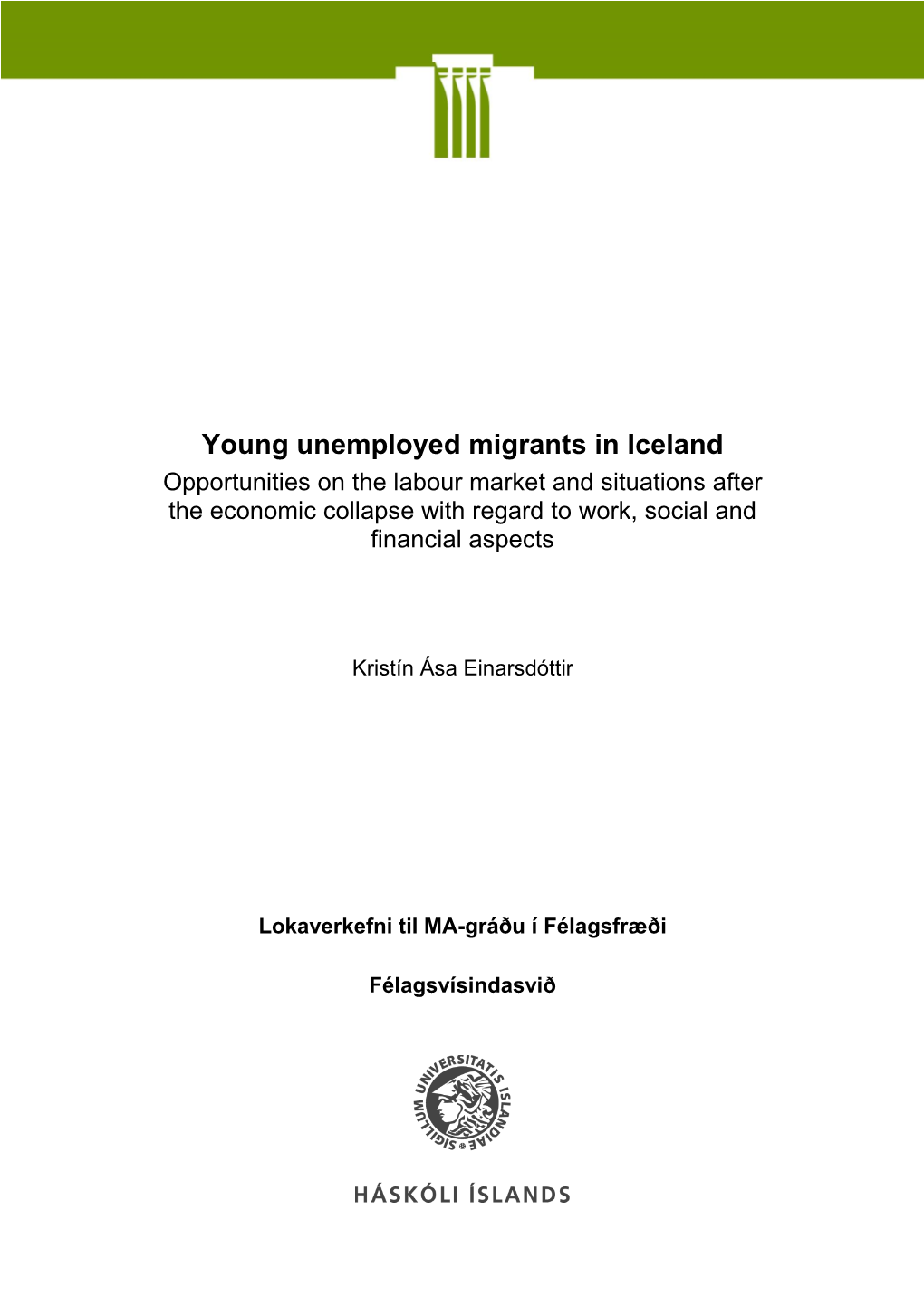 Young Unemployed Migrants in Iceland Opportunities on the Labour Market and Situations After the Economic Collapse with Regard to Work, Social and Financial Aspects