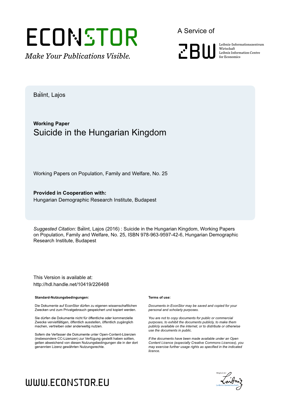 Suicide in the Hungarian Kingdom