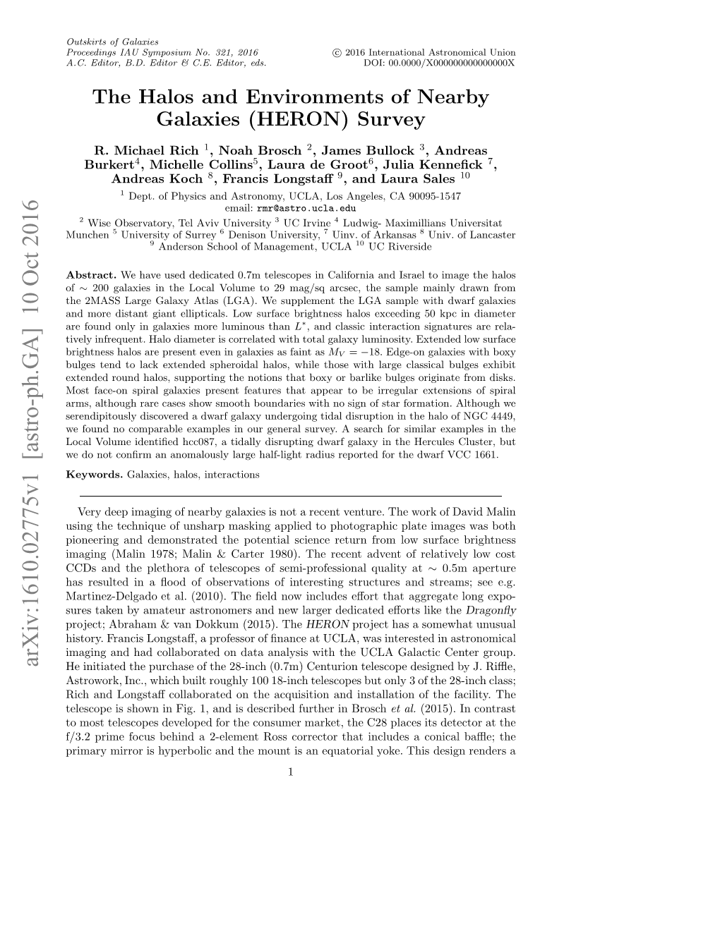 The Halos and Environments of Nearby Galaxies (HERON) Survey